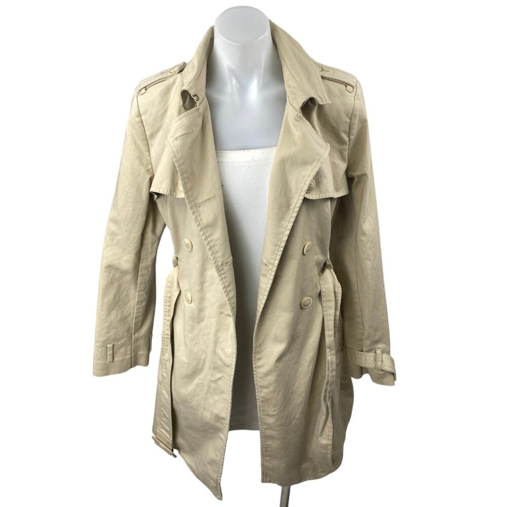 Tommy Hilfiger Women's Khaki Double Breasted Tie Waist Trench Coat Jacket Size M